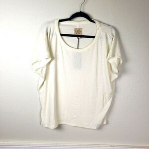 Women's Chaser White Oversized Ribbed Short Sleeve Basic Lounge Tee Shirt Medium